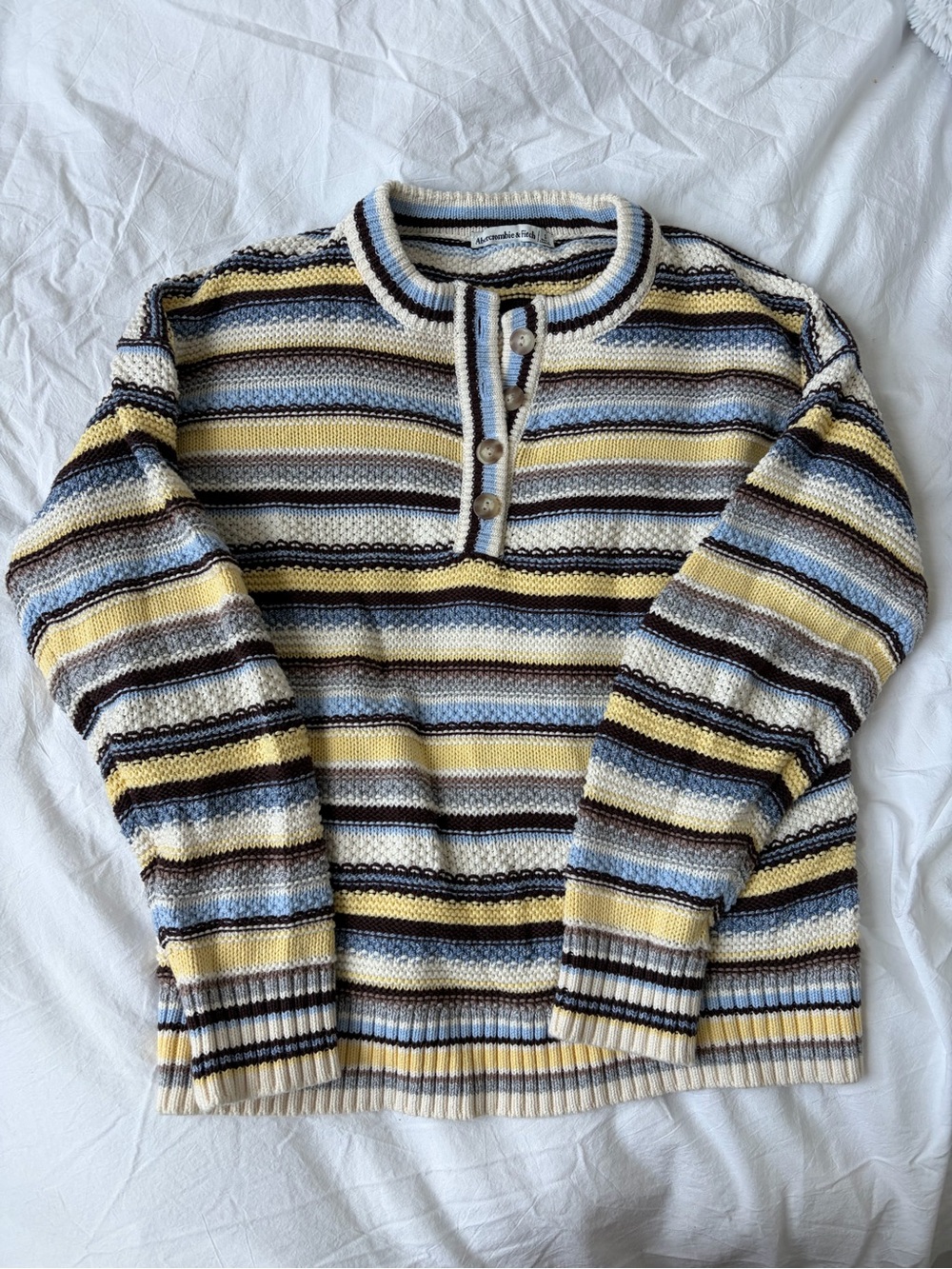 Abercrombie & Fitch Striped Crewneck Sweater in Yellow, Blue & White - Picture 3 of 4